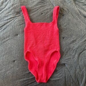 Hunza G Hot Pink Crinkle One Piece Swimsuit - one size